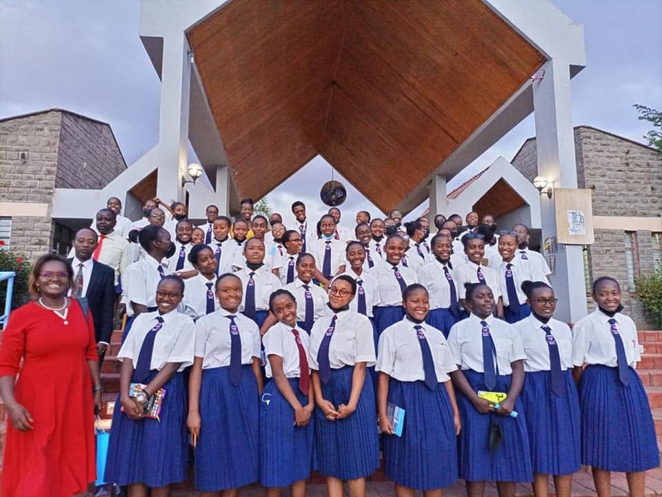 Lukenya Girls students with staff on the chapel steps